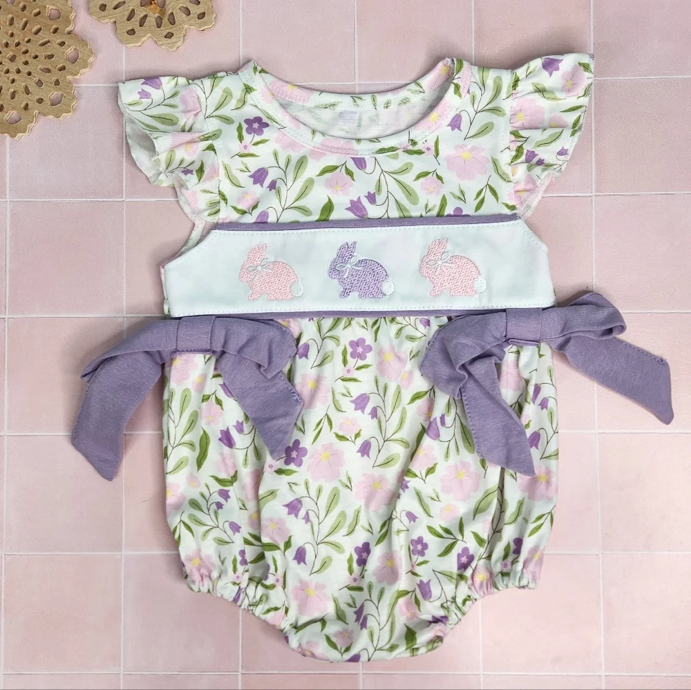 Floral Baby Romper with Bunny Design